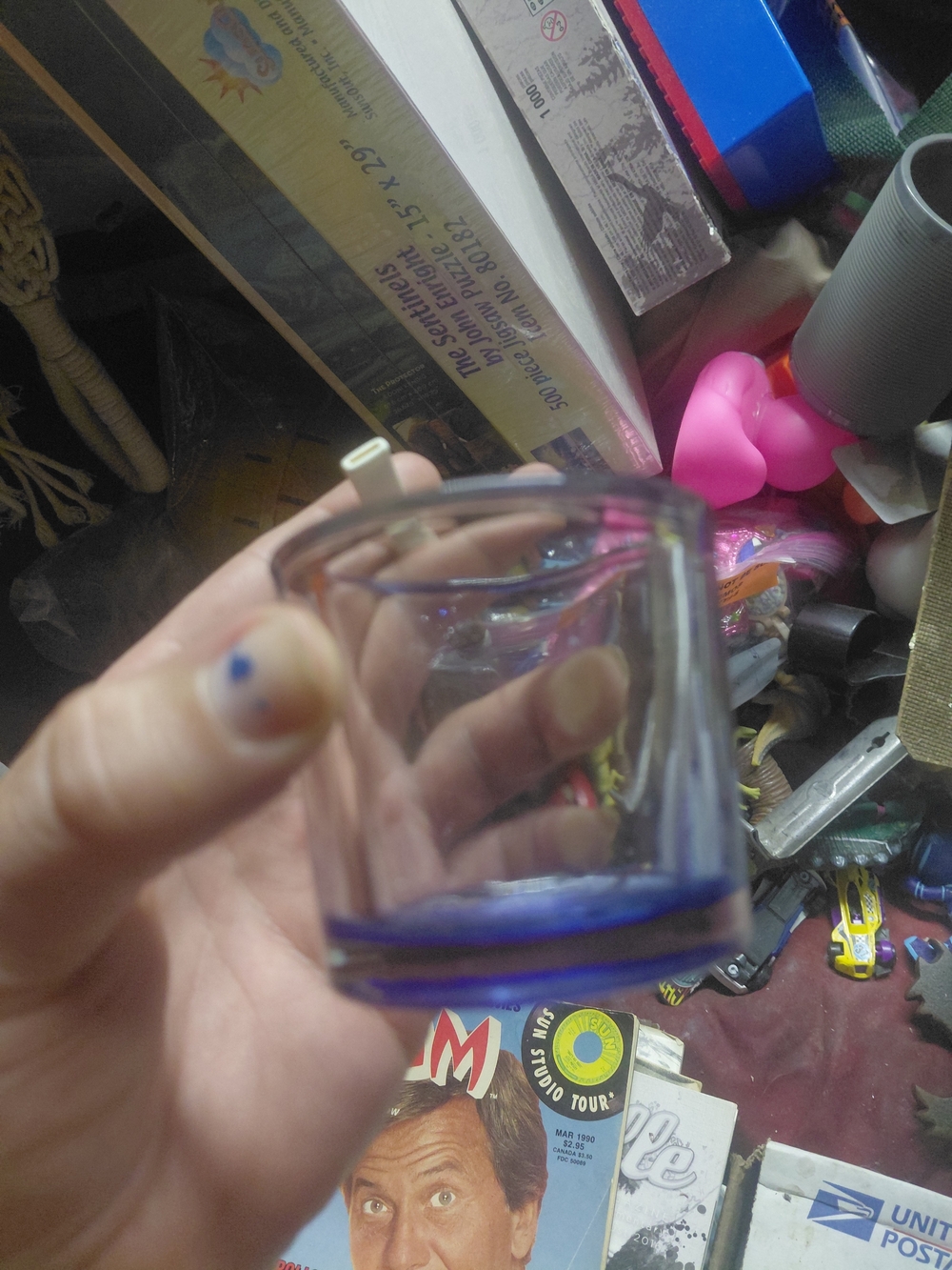 small blue glass candle holder 2"x2.5"